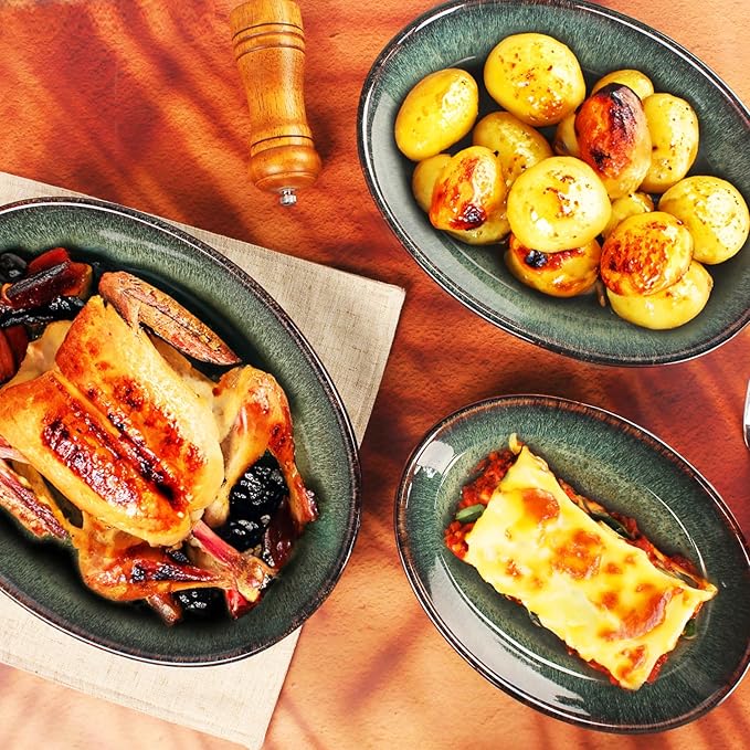 Oval 9.5 x 7 Inch Ceramic Pie Pan Quiche Baking Dish Set of 2, 22 Ounces Non-Stick Pie Dish Quiche Pan, Tart, Pot Pies, Dessert, Pie Plate for Apple, Oven, Dishwasher and Microwave Safe