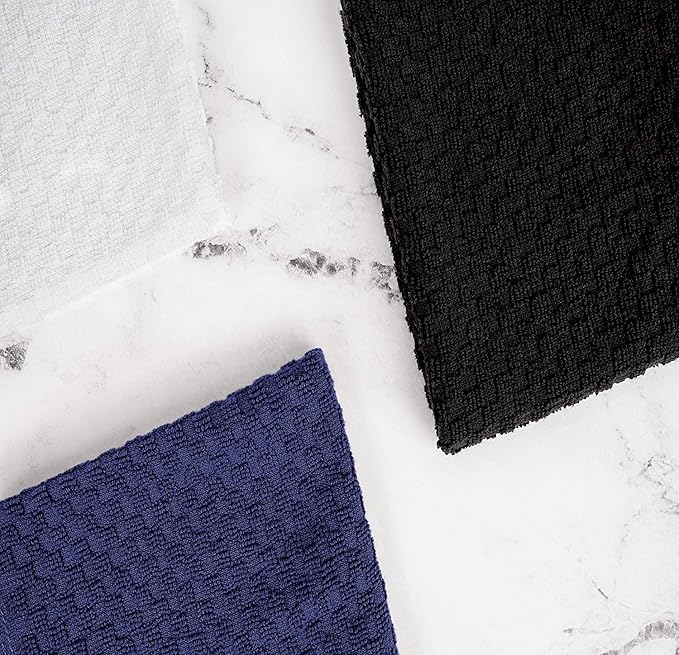 Super Absorbent Kitchen Towels 12 Pack - Premium 100% Cotton Kitchen Towels, 450GSM Thick Machine Washable Black Dish Towels for Kitchen Drying, Cleaning, Dobby Weave, Unmatched Quality