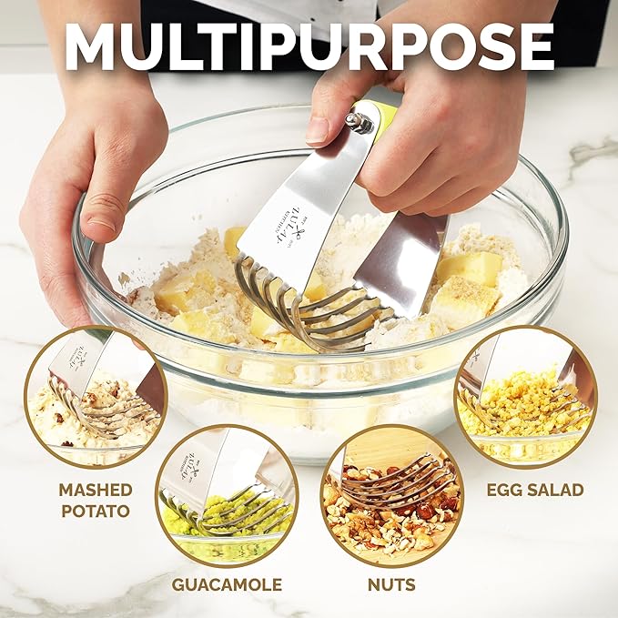 Zulay Kitchen Dough Blender - Stainless Steel Pastry Cutter, Heavy Duty Dough Cutter With Blades, Pastry Blender And Butter Cutter - Pastry Cutter For Baking (Yellow)
