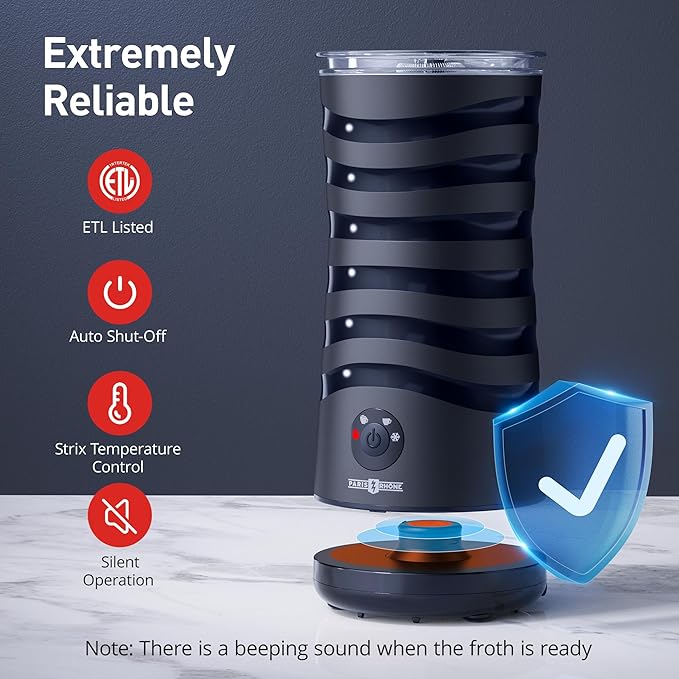 Milk Frother, Paris Rhône 4-in-1 Milk Steamer and Frother, Hot & Cold Foam Milk Warmer with Temperature Control, Auto Shut-Off Frothers for Coffee, Latte, Cappuccino, Macchiato