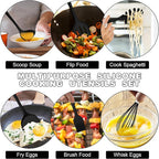 E-far Silicone Cooking Utensils Set, 24Pcs Heat Resistant Kitchen Utensil with Holder, Silicone Kitchen Tools with Spatula Turner Spoon Tongs Whisk, Non-Toxic & Dishwasher Safe (Black)