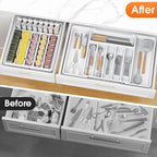 Silverware Organizer，Adjustable & Expandable Utensil Drawer Organizer, BPA Free Utensil Holder, Cutlery Tray for Forks, Spoons, Knives in Kitchen, Large, White