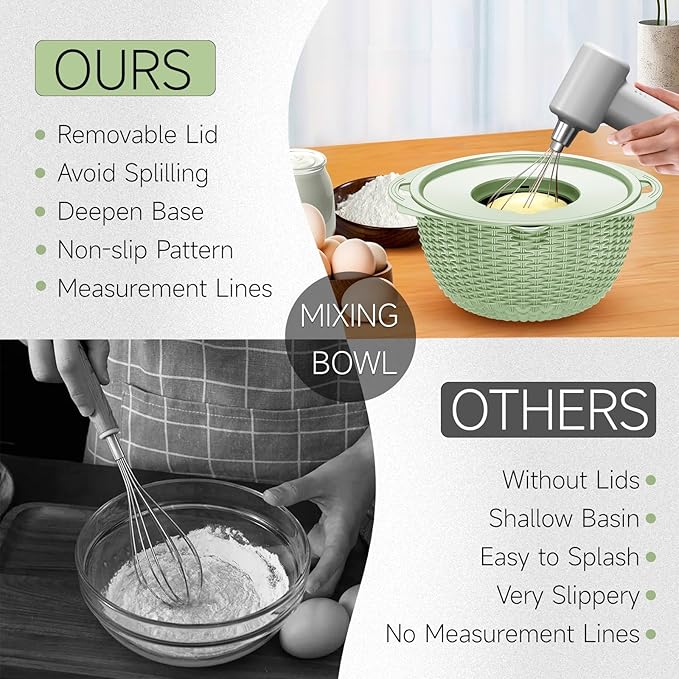 4-1 Strainer Bowl with Lid Set - Strainers and Colanders - Colanders for kitchen - Food Strainer with Graters & Spoons - Fruit Washing Bowl with Colander Pasta Rice Strainer for Veggie Wash Green