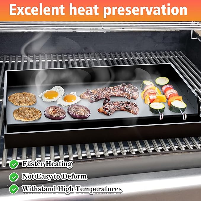 17" x 13" Nonstick Coating Cooking Griddle for Gas Grill, Universal Flat Top Cooking Plate Insert for Charcoal/Gas/Electric Grill with Grease Groove and Removable Handles