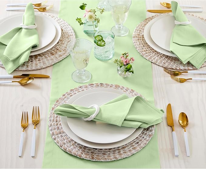 Solino Home Linen Table Runner 108 Inches Long - 100% Pure Linen Pastel Green Table Runner 14 x 108 Inch for Summer - Fete