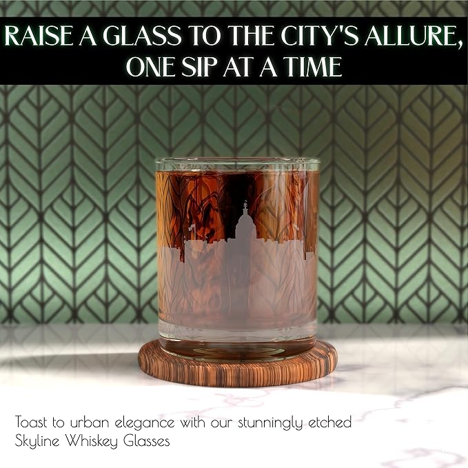 Greenline Goods Skyline Etched Washington, DC Whiskey Glasses (Set of 2) | Old Fashioned Tumbler – For Washington, DC Lovers