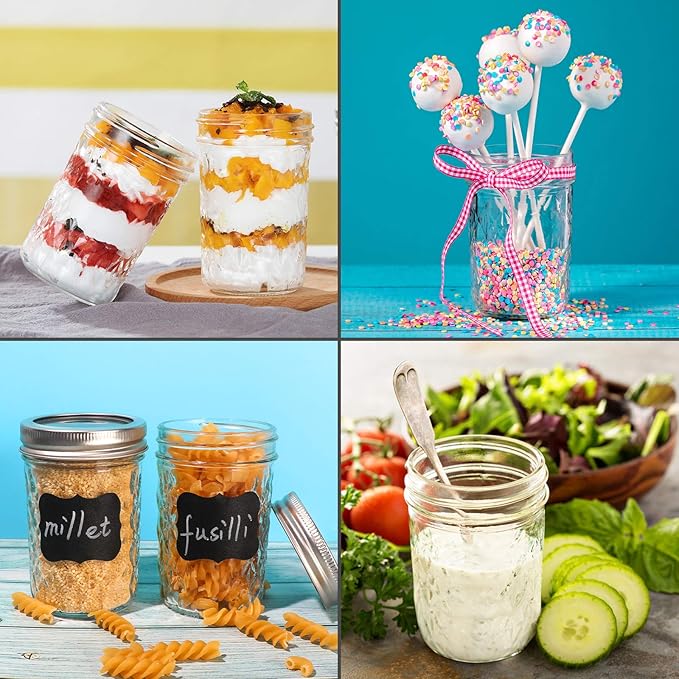 DHSBTLS Glass Regular Mouth Mason Jars, 15 Pack 8 oz Glass Canning Jars with Silver Aluminum Lids and Bands, Airtight Jars for Food Storage, Canning, Overnight Oats, Fermenting, Pickling, Decor