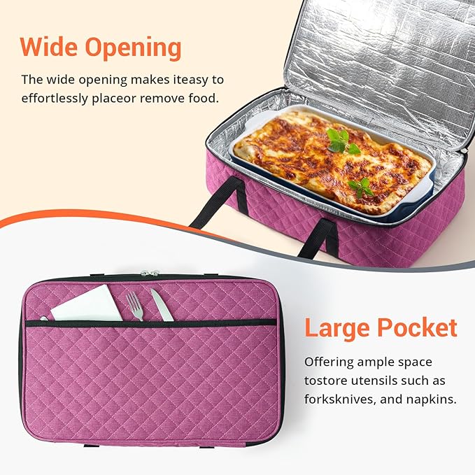 Lunch Bag - Large Insulated Casserole Carrier, Reusable Lunch Box for Men/Women, Insulated Lunch Bag Leakproof Lunchbox for Men Adults Work Picnic Hiking Beach(Pink) 17.12" x 11.42"x 4.53"