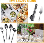 Patelai Serving Utensils Set Include Stainless Steel Large Spoons Slotted Spoons Forks Tongs Soup Ladle and Pie Server for Parties Buffet Catering, Dishwasher Safe(Black,10 Pieces)