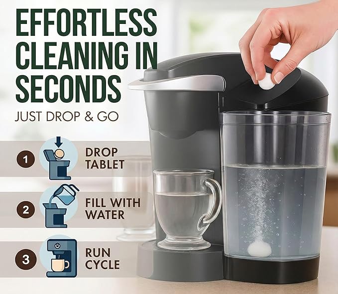 PUREHQ Coffee Machine Descaler Tablets – 24 Count Cleaning Tabs with 6 Keurig Water Filter Cartridges – Compatible with Keurig and Breville Coffee Makers