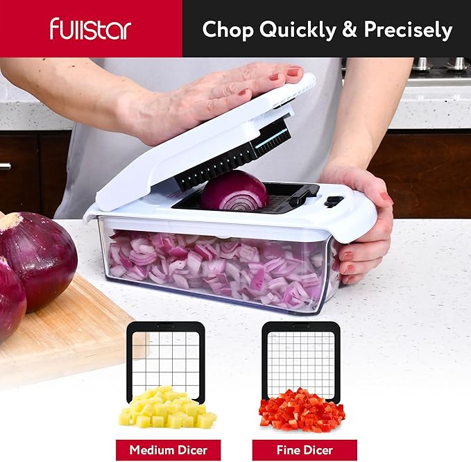 Fullstar Mandoline Slicer for Kitchen - Vegetable Chopper, Onion Potato Food Veggie Fruit Slicer and Cutter with Container, Kitchen Gadgets & Accessories, Home Essentials (All in 1, White)