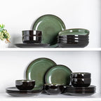 LERATIO Ceramic Dinnerware Sets for 4,16-Piece Reactive Glaze Plates and Bowls Set with Mugs,Highly Chip and Crack Resistant | Dishwasher,Microwave & Oven Safe Dishes set-Green