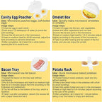 (4pcs) Easy Breakfast Set, Microwave Egg Cooker/Poacher, Microwave Omelet Maker, Microwavable Bacon Grill/Rack/Cooker Tray/Dish, Baked Potato Cooker, Easy To Use and Non-Stick Egg Cookwarez