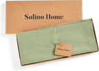 Solino Home Linen Table Runner 108 Inches Long - Athena, 100% Pure Linen Chambray Olive Table Runner 14 x 108 Inch for Dining, Summer, Fall, Autumn