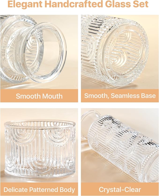 Bedside Water Carafe and Glass Set, Mouthwash Dispenser for Bathroom, 21.6 Oz Glass Water Bottles with 6 Oz Drinking Cup as Lid, Pitcher for Nightstand, Kitchen (Clear)