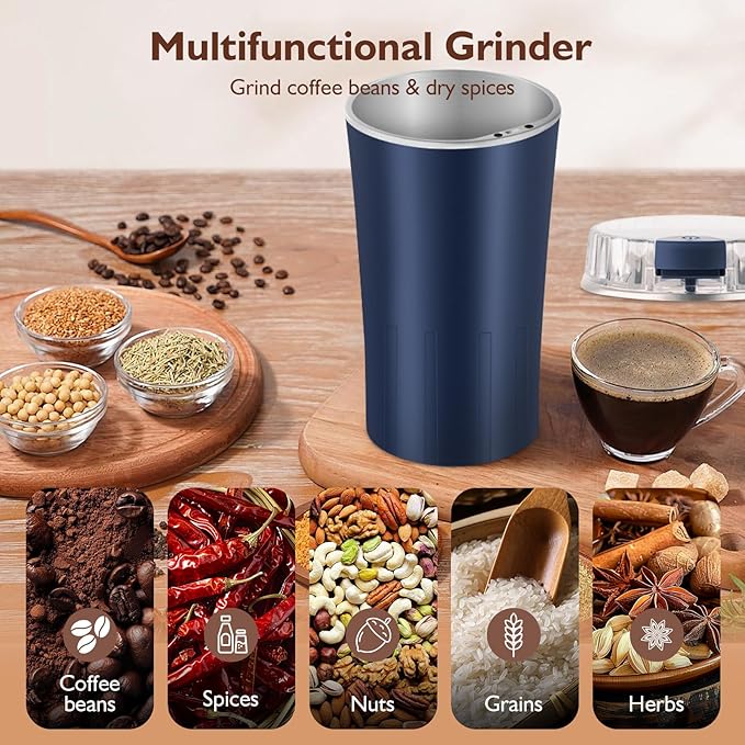 Electric Coffee Grinders - One-Key Portable Coffee Bean and Spice Grinder, 300W Powerful Power with Heavy-Duty Stainless Steel, Portable Coffee Grinder Electric for Coffee, Spices, Herb, Nuts,etc.