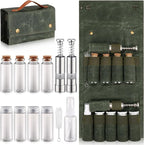 TOBWOLF Portable Spice Bag for Travel, Camping Spice Kit with 8 Jars, 2 Salt/Pepper Grinders, 1 Oil Spray, Foldable Canvas Seasoning Storage Bag, Condiment Container Set for Outdoor Picnic BBQ - Green