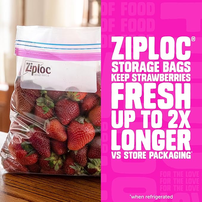 Ziploc Quart Food Storage Bags, Stay Open Design with Stand-Up Bottom, Easy to Fill, 80 Count