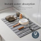 Stone Drying Mat for Kitchen Counter, Stone Dish Drying Mat Foldable, Super Absorbent Diatomaceous Earth Quick-drying Draining Mat for any Kitchen Countertop (Medium Gray B, 23.6”x15.4”)