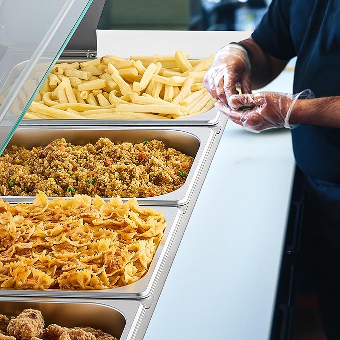 WILPREP 4-Pan Commercial Food Warmer with Sneeze Guard, Four 1/2 Pans, 1500W Countertop Electric Warmer, 86-185°F Adjustable Temp Control, Stainless Steel Buffet Bain Marie