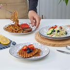 bestone 7.5 Inch Porcelain Salad Plates Set, Porcelain Dessert/Salad Plate，Classic Round with Wide Rim, Lead-Free,Dishwasher, Microwave, Freezer, Oven Safe, for Everyday Use-Set of 4，Grey