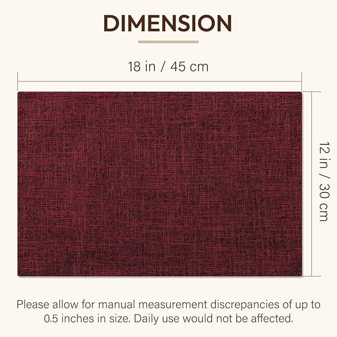 Blue Forest Placemats Set of 8, Dual-Layered Thickened Faux Linen Cloth Place Mats Heat Resistant Machine Washable Wrinkle Free Table Mats Indoor/Outdoor (Red)