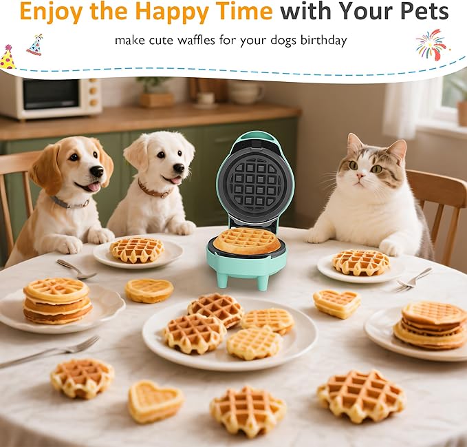 Sunvivi 4" Mini Waffle Maker: 6 in 1 Waffle Iron, Waffle Maker with Removable Plates 6pc, non-stick plates easy to clean, Mini Pancake Maker for Kids, Chaffle maker, Pizzelle iron