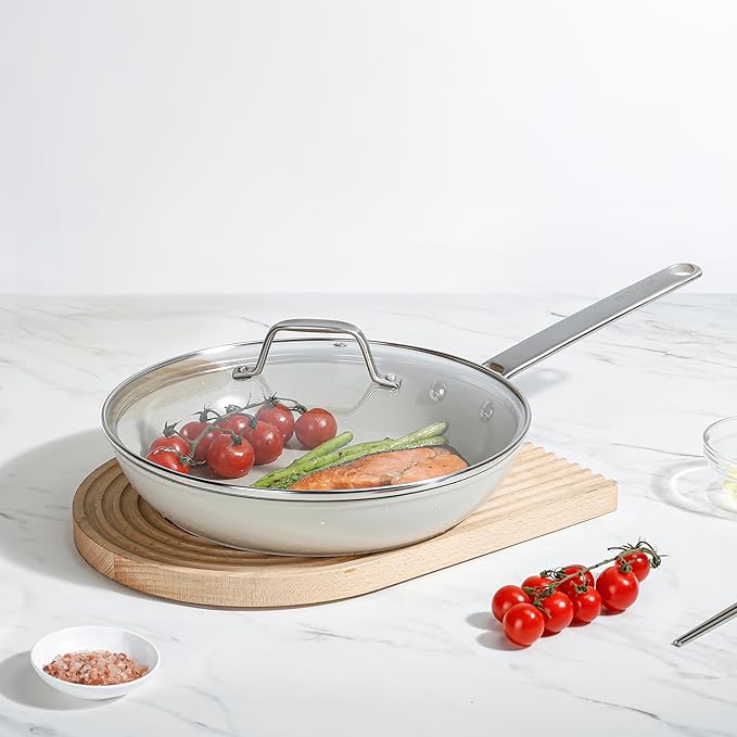 MsMk 5-Piece Non Stick Pans Set, 8, 10, 12 Inch Frying Pans, 10" and 12" with Tempered Glass Lids, PRO Heat Distribution, Stay-Cool Handles, Induction safe, Compatible with All Cooktops