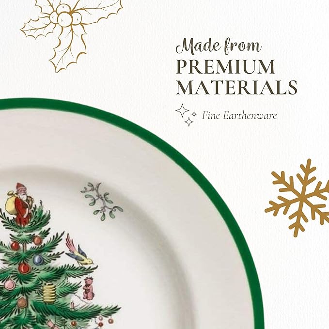 Spode Christmas Tree 5-Piece Holiday Dinnerware Set - Festive Earthenware Tableware Collection with Plates, Teacups, Saucers - Microwave, Dishwasher Safe - Christmas Dinnerware & Holiday Tableware