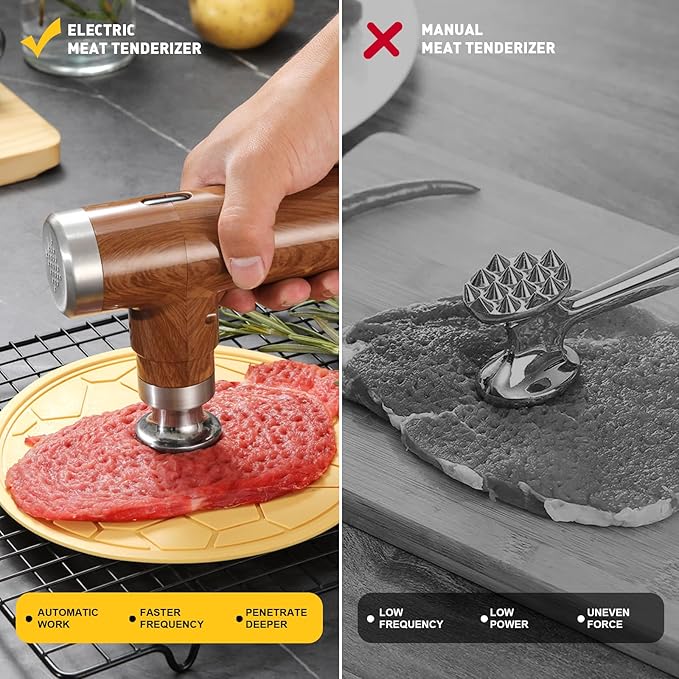 Electric Meat Tenderizer Tool,Cordless Meat Tenderizer Machine with 2 Stainless Steel Meat Mallet,Kitchen Essentials For Tenderizing Steak/Beef/Chicken Chops (brown)