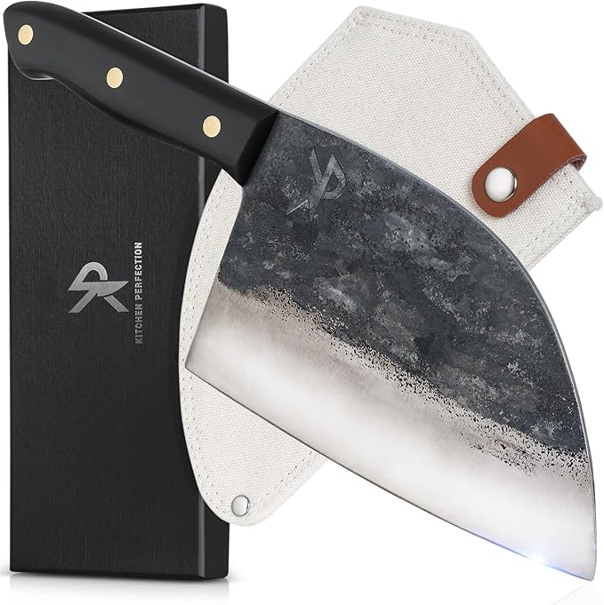 Kitchen perfection Handmade Meat Cleaver Knife For Meat Cutting - Professional 7" Serbian Chef Knife – Made of High Carbon Steel – Hand Sharpen Butcher Knife w/Canvas Sheath, Unique Gifts For Men