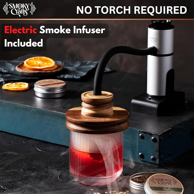 Acacia Whiskey Smoker Kit with Smoking Gun and Wood Chips (Apple & Cherry) - Drink Smoker Kit - Cocktail Smoke Set - Whiskey Gifts for Men