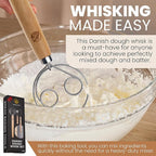 Danish Dough Whisk Stainless Steel Set 4PCS – Dough Hook 13'', Sourdough & Bread Making Tools Kit – Includes Wooden Bench Scraper, Bread Lame & Pastry Brush – Top Sour Dough Tools for Baking