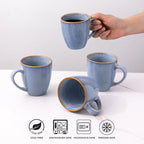 GBHOME Ceramic Coffee Mugs Set of 6, 12oz Stoneware Coffee Mugs Set For Dad Mom Women MEN, Light Weight Ceramic Coffee Cups for Latte/Tea/Beer/Hot Cocoa, Dishwasher & Microwave Safe-Brunnera Blue