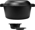 Cast Iron Double Dutch Oven - Pre-Seasoned 5-Quart Set – 2-in-1 Multi-Cooker: 5-Qt Deep Pot + 10" Skillet - Frying Pan Converts to Lid of Combo Dutch Oven – Grill, Stove Top, BBQ and Induction Use