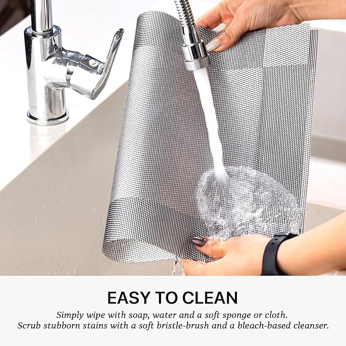 LEXMORE PlaceMats Set of 12 Vinyl/Plastic Woven Place Mats for Kitchen Table Indoor/Outdoor Washable PlaceMat Wipeable Dining Table Mats(Silver Cube)