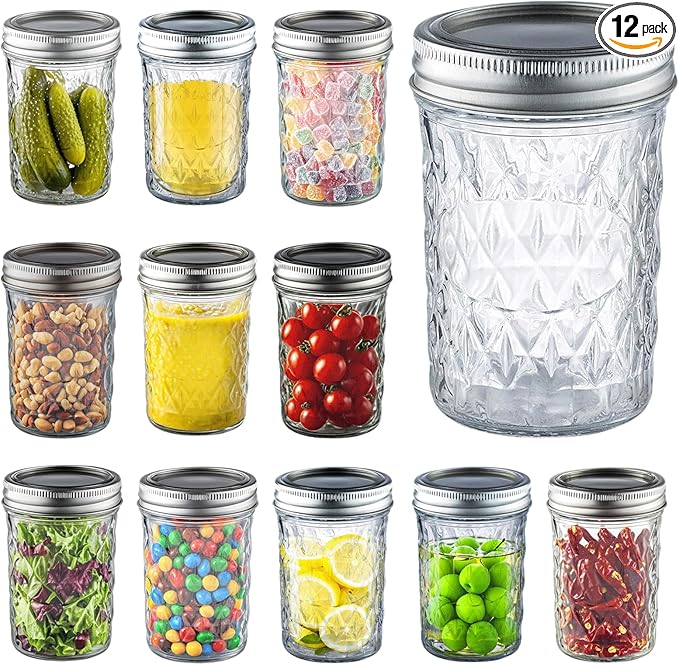16 oz Wide Mouth Mason Jars, 12 Pack Canning Jars with Airtight Lids, Large Glass Jars for Overnight Oats, Fermenting, Pickling, Jam, Homemade Candles & Home Decor Storage