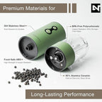 Electric Salt and Pepper Grinder Set USB-C Rechargeable, Dual-Speed Automatic Salt and Pepper Mills with Adjustable Grind Levels, Ceramic Burr, LED Light, Refillable, (Sage Green)