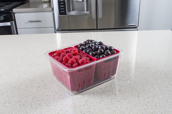 Kitchen Spaces Twin Colander Food Storage Container, Strainer and Fridge Organizer Bin for Fruits and Veggies, Stackable, BPA-Free