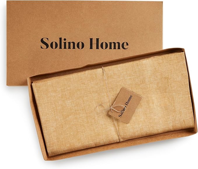 Solino Home Linen Cloth Tablecloth 52 x 52 Inch - 100% Pure Linen Golden Nugget Square Tablecloth - Athena, Machine Washable Table Throw for Summer, Fall, Autumn