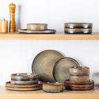 TheTerra Ceramic Dinnerware Sets with Pasta Bowls for 4, 16 Pieces Porcelain Lightweight Plates and Bowls Sets, Scratch Resistant Dish Set, Oven & Microwave & Dishwasher Safe, Coca Mocha