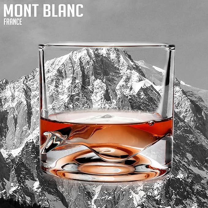 LIITON Mont Blanc Heavy Crystal Whiskey Glasses Gift Set of 2, Thick Freezable Bourbon Glass 1lb Each, Premium Whiskey Gifts for Men, Frozen Crystal Chills Cocktails, 10 oz