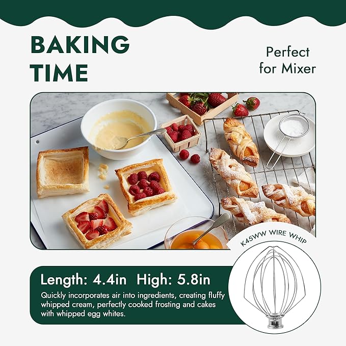 3 Pieces Stand Mixers Repair Set for Kitchen Tilt-Head Stand Mixers K45DH Dough Hook K45B Coated Flat Blade Paddle K45WW Wire Whip Compatible with kitchen aid Mixers Accessories by AMI PARTS