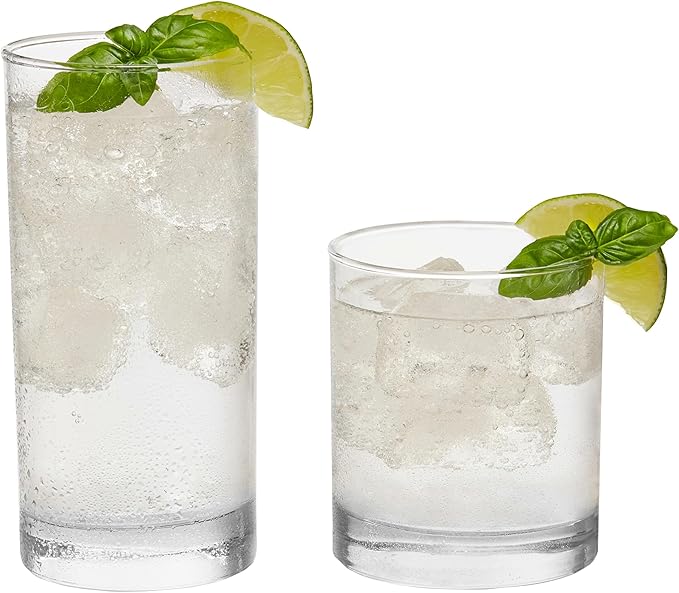 Libbey Province Tumbler and Rocks Glass Set, Elegant Drinkware Glasses Set, Tall Drinking Glasses with Modern Lines, Drinking Glasses Set of 16, 16-Piece