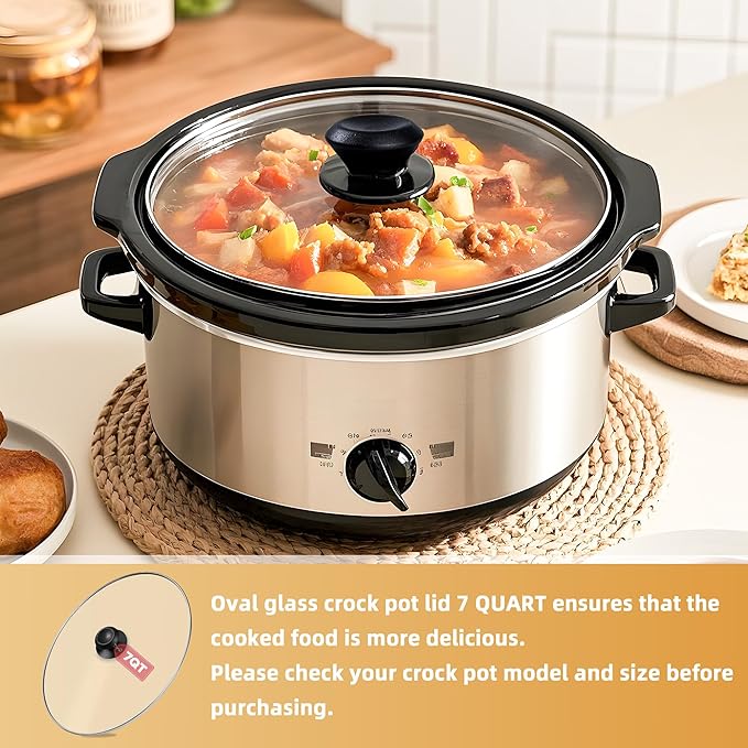 Oval Glass Lid 7 Quart Crock Pot lid Replacement for Hamilton & Rival Beach Slow Cooker Lid 7 QT 33474G, SCV700-SS, SCV700, SCV700-KC