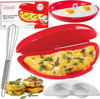 Microwave 2 in 1 Omelet Maker and Egg Cup Cooker - Make Easy Poached, Fried, or Scrambled Eggs w Removable Tray- Steel Whisk & Recipe Book included - Amazing Breakfast Sandwiches in Minutes- PVC Free