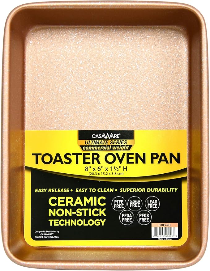 casaWare 8 x 6 x 1.75-Inch Toaster Oven Ultimate Series Commercial Weight Ceramic Non-Stick Coating Pan (Rose Gold Granite)