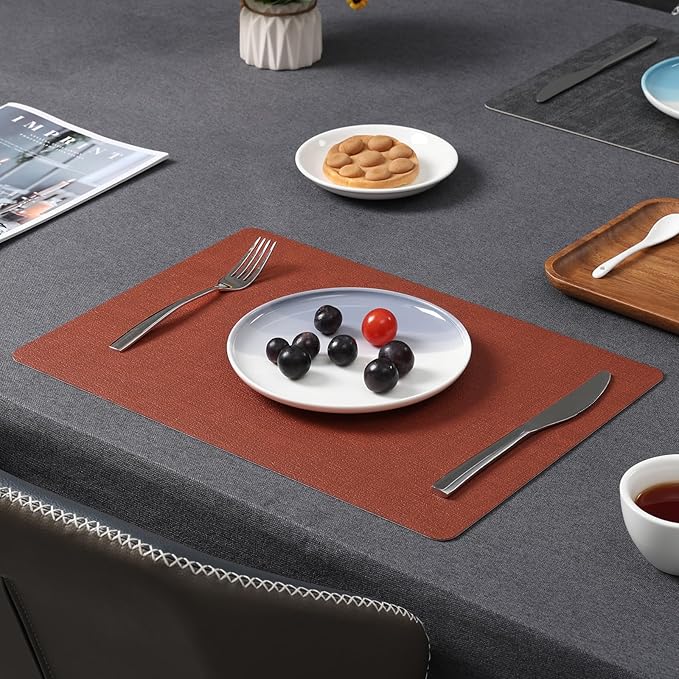 Myir JUN Placemats Dual Sided, Faux Leather Place Mats Set of 6 Indoor for Dining Table Non-Slip Washable Wipeable Heat Resistant Outdoor Table Mats (Gray Terracotta, Set of 6)