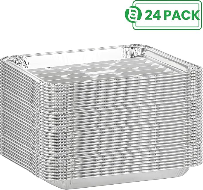 Party Bargains Aluminum Broiler Pans - 24 Pack, Heavy-Duty Disposable Grill Pans for Cooking, Roasting, BBQ, and Picnic (Max 240°C)