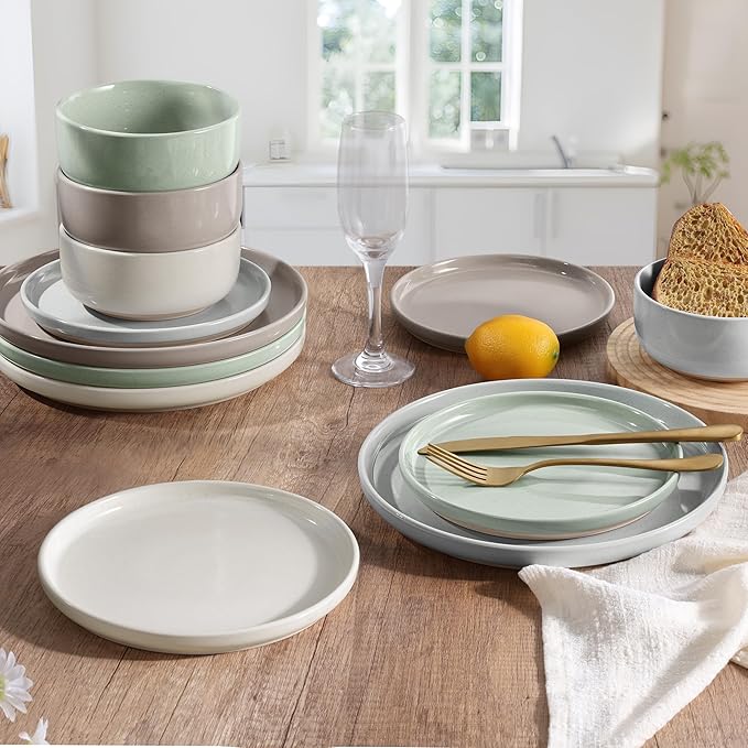 HaWare Stoneware Dinnerware Sets, 24-Piece Plates and Bowls Set for 8, Dishes Set for Home Restaurant, Speckled Multicolor